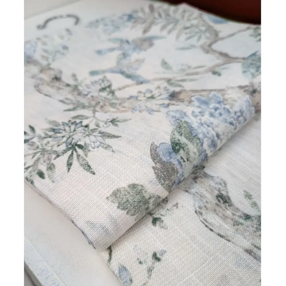 Linen Floral Bird Curtains Set of Two 38x84 Avian Rod Pocket Linen Blend